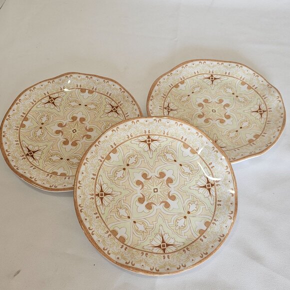 Talavera Melamine Natural Salad Plates 8" set-3 tan paisley medallion - Picture 3 of 8